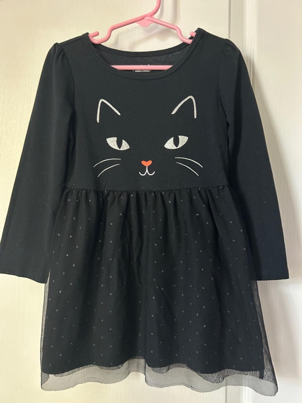 Carter's Black Cat Face Tulle Skirt Dress with Silver and Orange Accents